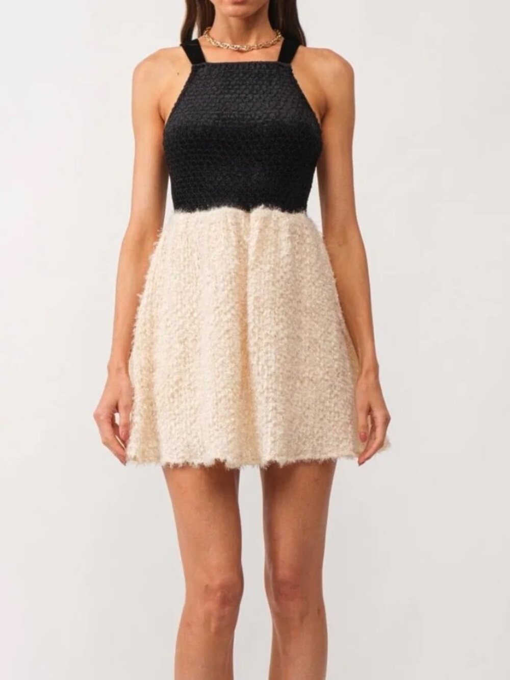 Sophie the Label Everly Smocked Velvet Dress in Black & White